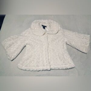 The Pyramid Collection Shimmer White Faux Fur Babydoll Jacket Coat Cropped SizeM